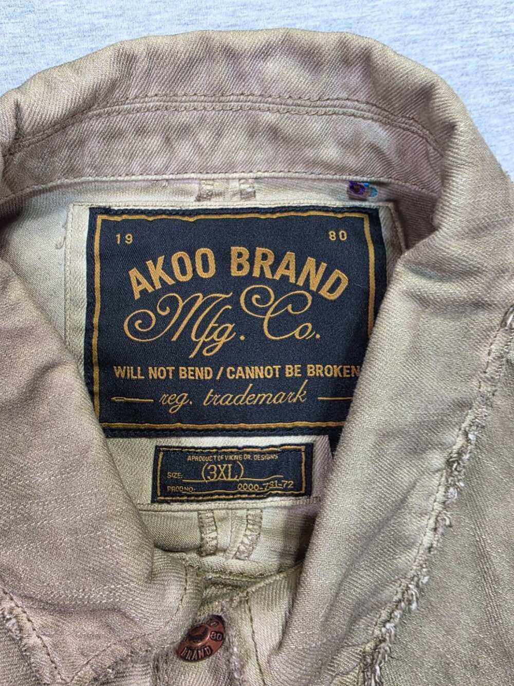 AKOO Brand Denim Vest & Jeans Set Khaki Distressed Vest 3XL / Jeans 38 - Picture 3 of 10